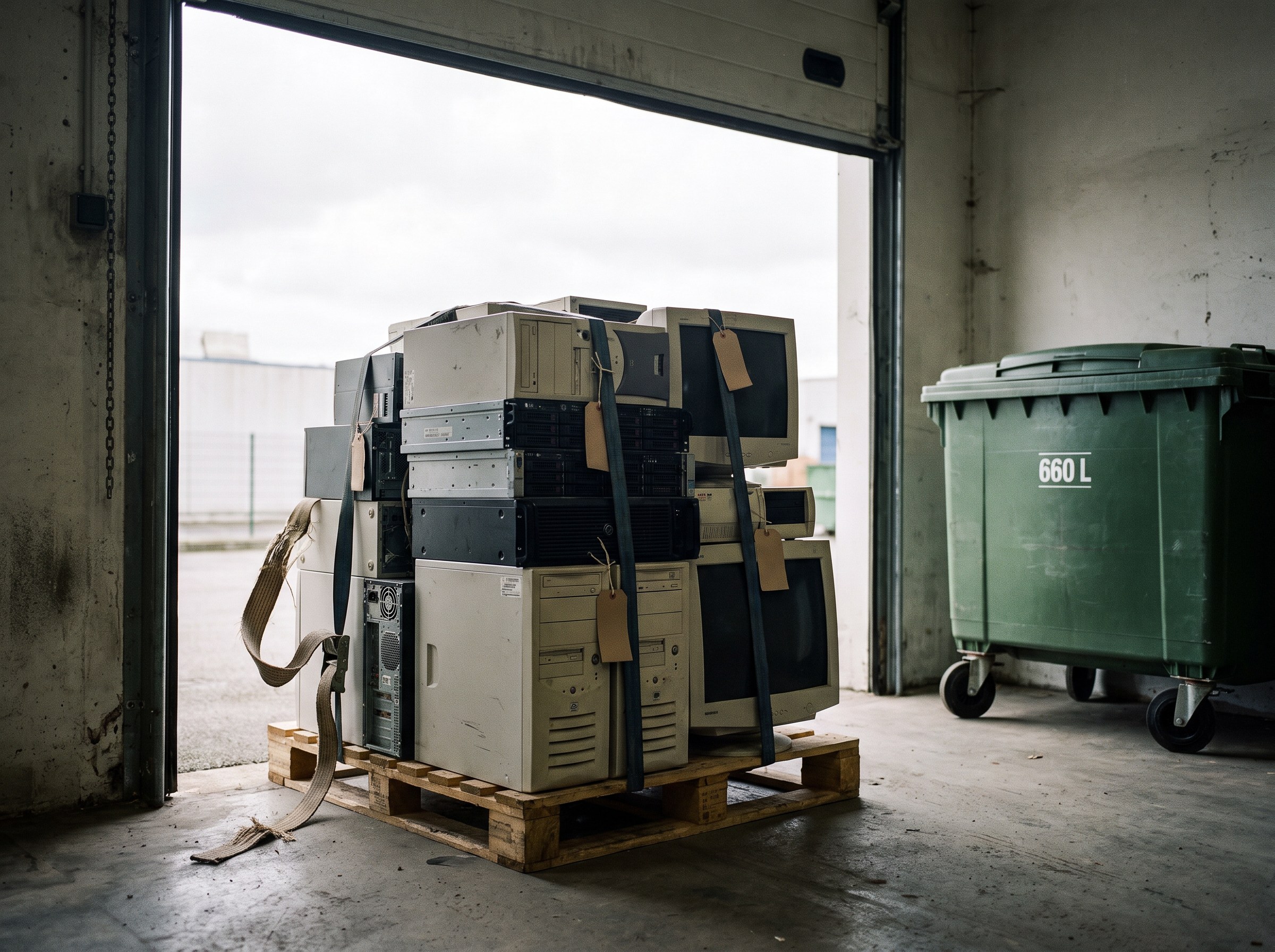 palletised computers and servers ready for collection at a Melbourne business